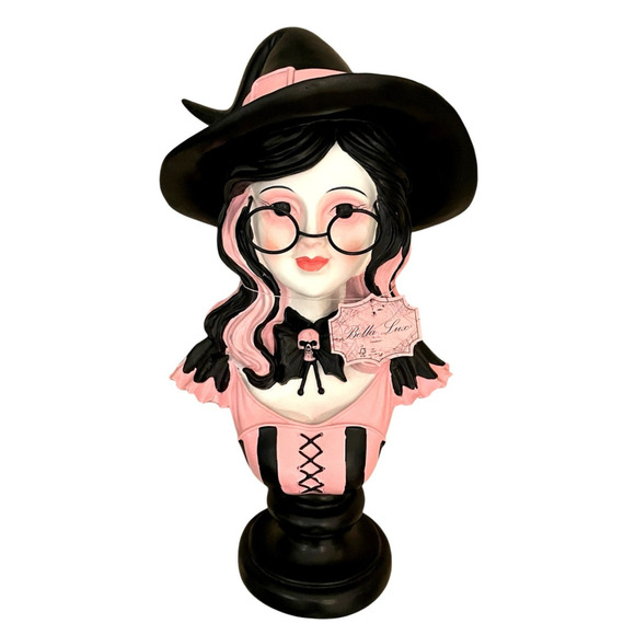 Bella Lux Halloween Witch Bust Statue 15x8 Posh Pink & Black New - Picture 1 of 10